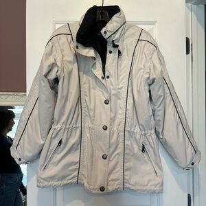 Women’s Light Gray Puffer Jacket with Black Trim